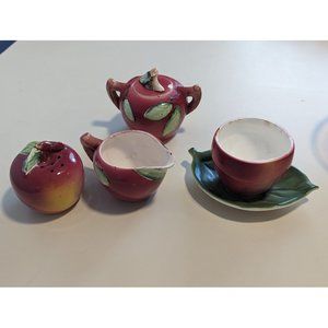 Vintage Made in Japan Apple Themed Tea Set and Salt Shaker